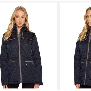 Vince Camuto Blue Quilted Jacket With Faux Suede